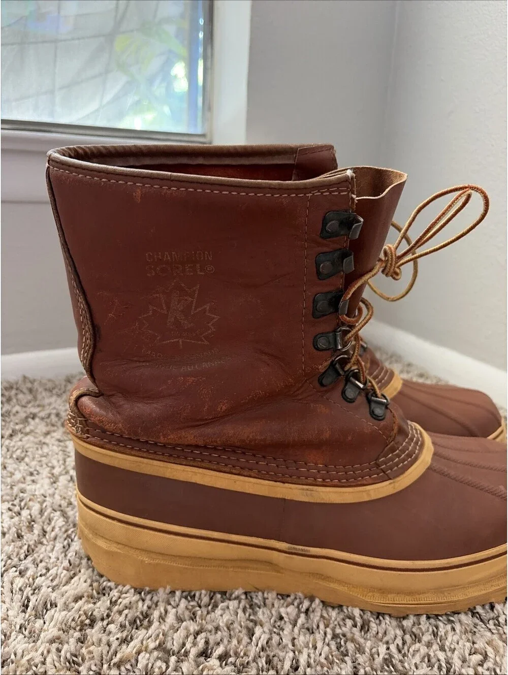 Vintage Sorel Champion Kaufman Boots Men’s Brown Leather Snow Winter Made Canada